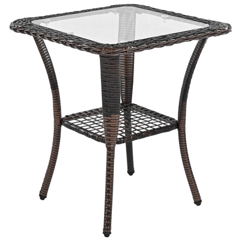 3-Piece Brown Rattan Outdoor Chat Set: 2 Swivel Rocker Chairs &amp; Glass Top Table for Garden Patio Balcony, Weather-Resistant Wicker Seating Group with Cushions