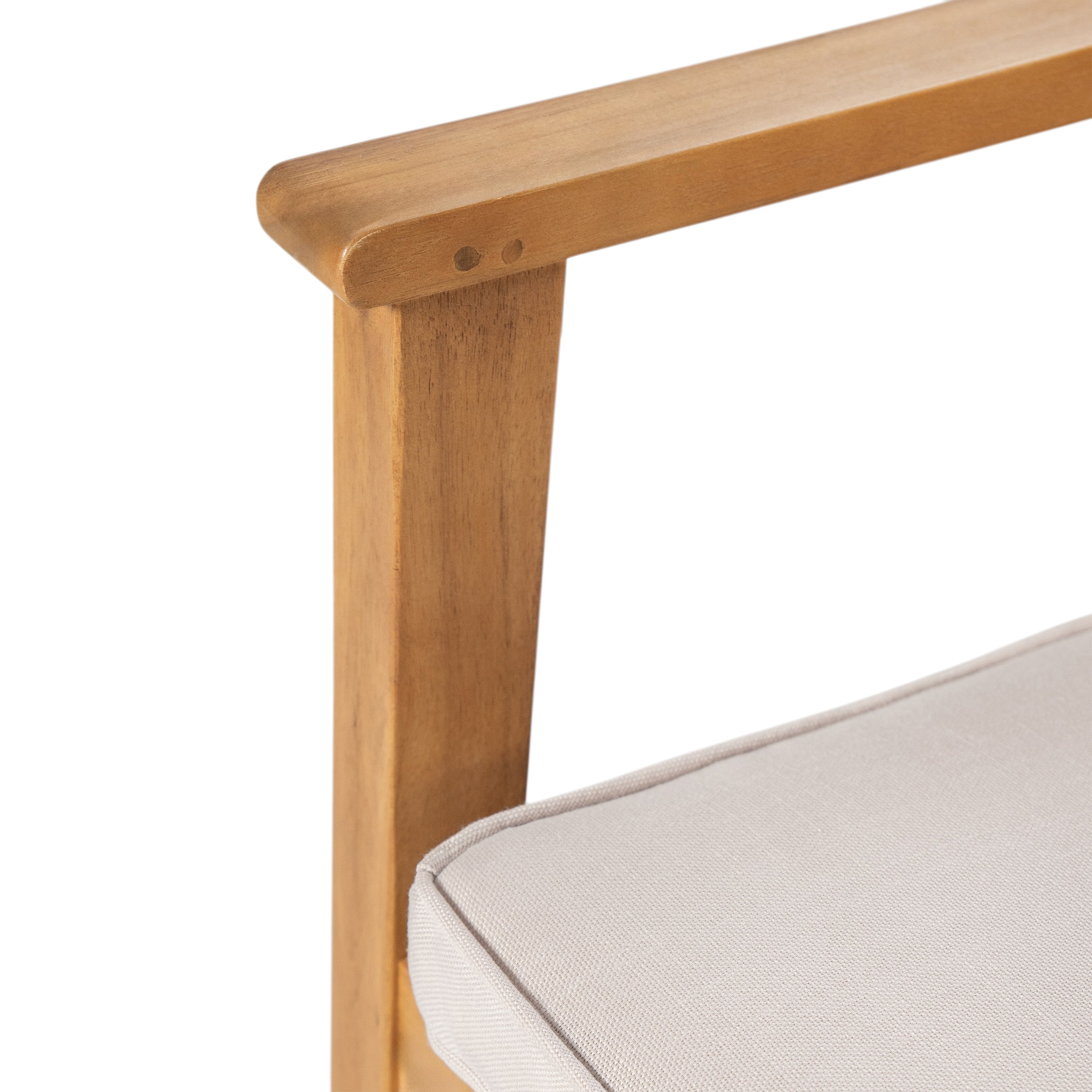 Durable 5-Piece Acacia Wood Patio Furniture Set: Natural Table & 4 Beige Cushioned Chairs for Outdoor Dining, Garden, Deck - Heavy-Duty, All-Weather, 69" Table, 400lb Chairs