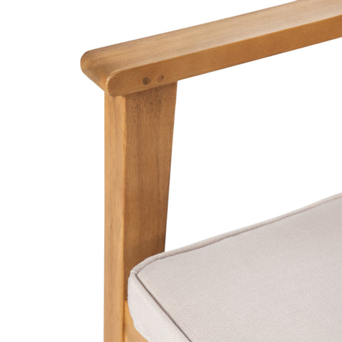 Durable 5-Piece Acacia Wood Patio Furniture Set: Natural Table & 4 Beige Cushioned Chairs for Outdoor Dining, Garden, Deck - Heavy-Duty, All-Weather, 69" Table, 400lb Chairs