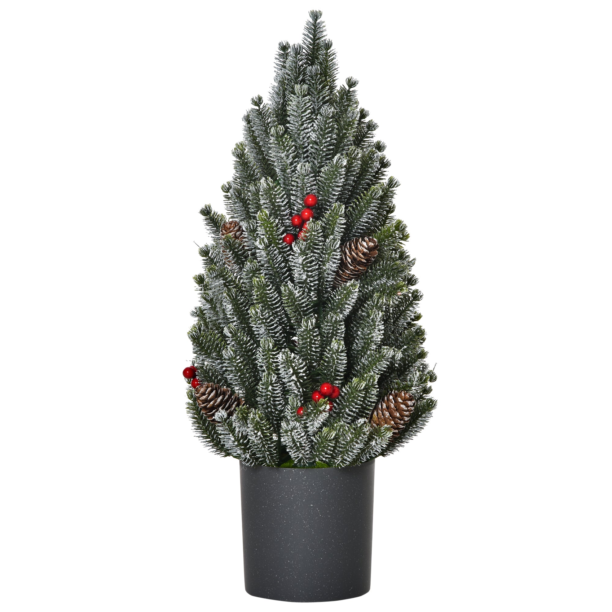 HOMCOM 18" Snow-Flocked Artificial Christmas Tree - Tabletop Decor with Pine Cones &amp; Berries, 170 Tips, Green Plastic, Indoor Holiday Accent, Ready to Use