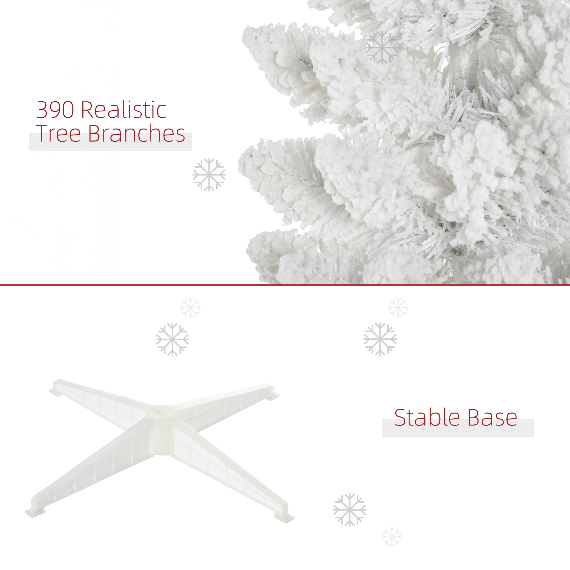 HOMCOM 6ft Snow Flocked Pencil Christmas Tree, Slim White Xmas Tree with Realistic Branches & Plastic Base for Indoor Home Decor. Easy Assembly & Storage.