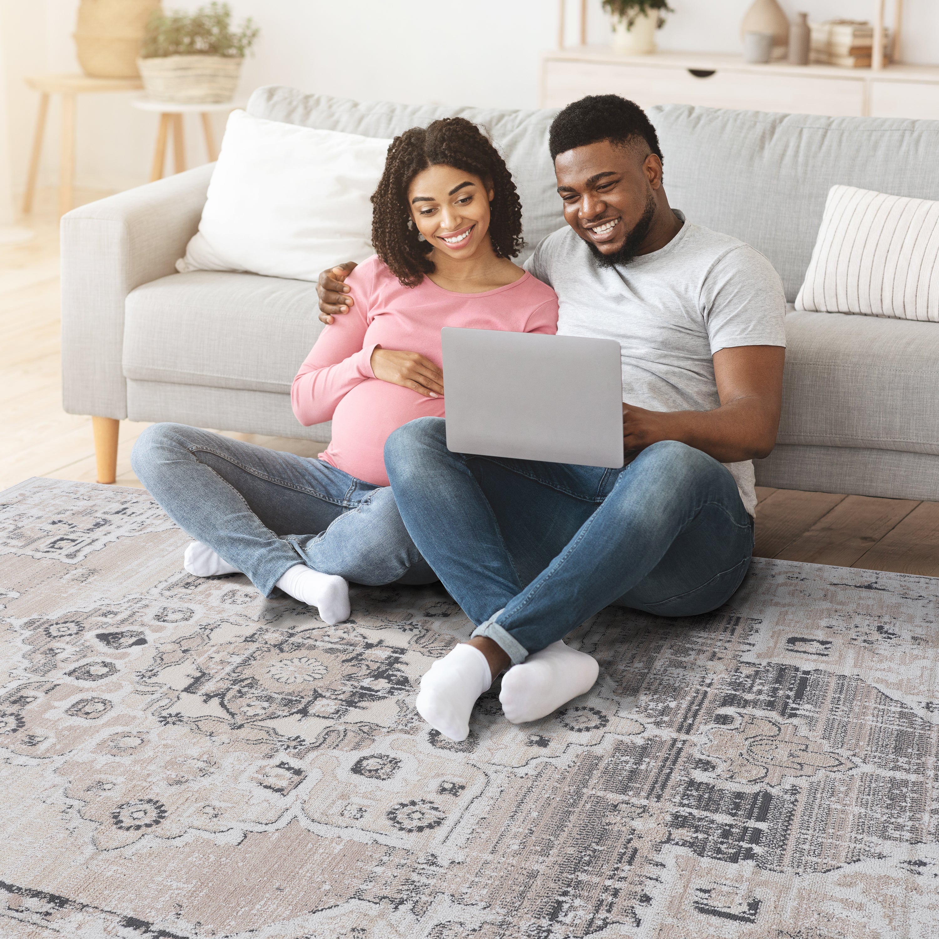 PAYAS Collection 8x10 Cream Medallion Area Rug - Stain-Resistant Polyester, Low Pile, Durable, Kid & Pet Friendly for Living Room, Bedroom, Entryway - Turkish Made