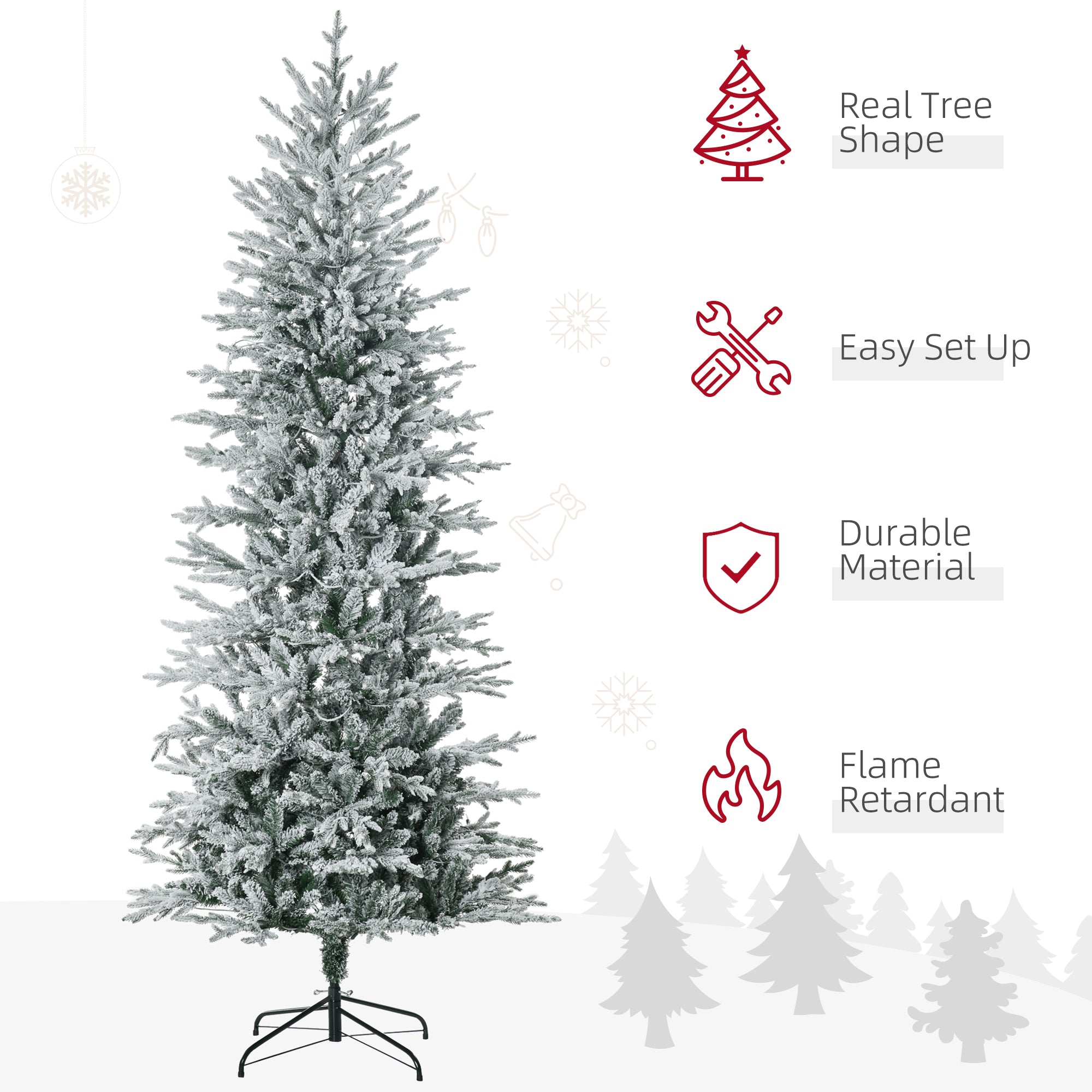 HOMCOM 7.5ft Snow Flocked Artificial Christmas Tree | 850 Branches, 350 Warm White Lights | Auto-Open, Easy Assembly Holiday Decor for Home & Indoor Use