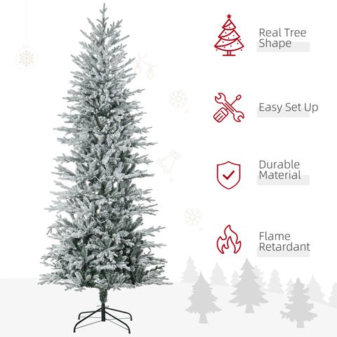 HOMCOM 7.5ft Snow Flocked Artificial Christmas Tree | 850 Branches, 350 Warm White Lights | Auto-Open, Easy Assembly Holiday Decor for Home & Indoor Use