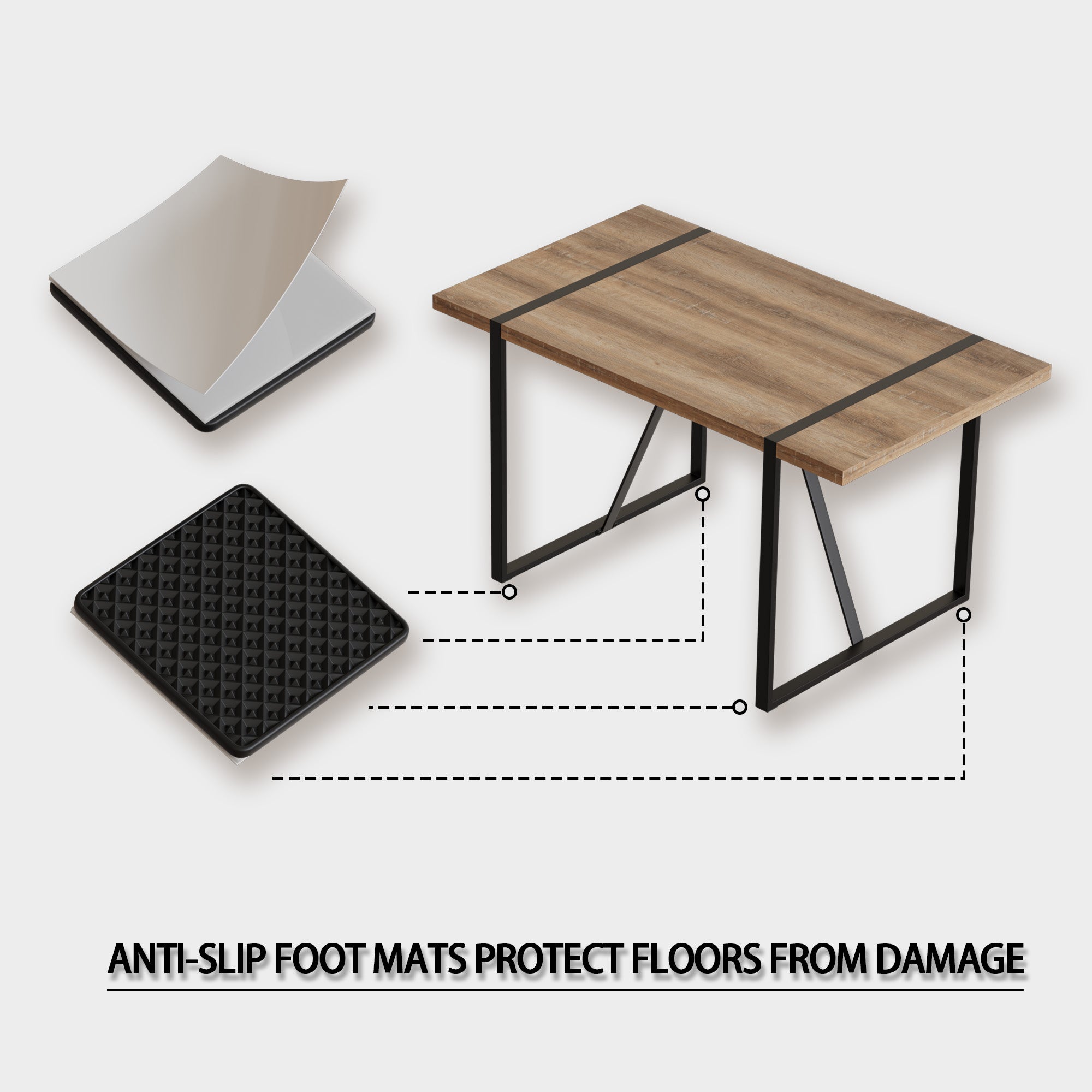 55" Rustic Farmhouse Industrial Dining Table Set for 4, MDF Wood Top, Black Metal Legs, PU Armless Chairs, Modern Kitchen & Dining Room Furniture, Easy Assembly