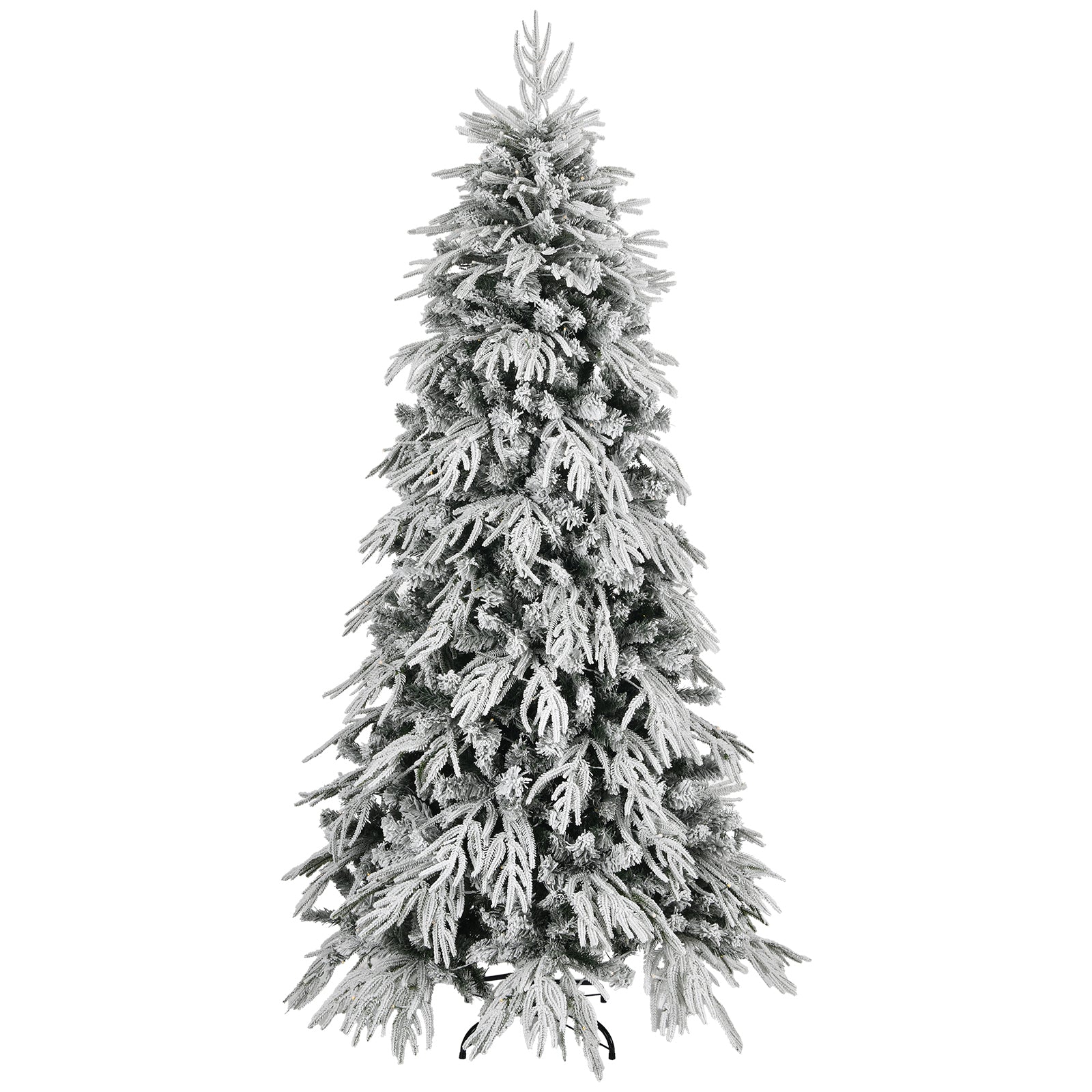 8ft Slim Flocked Noble Christmas Tree - Pre-lit Warm White LED, 950 PE/PVC Tips, Realistic Snow Design, Easy Assembly for Home Corners & Narrow Spaces