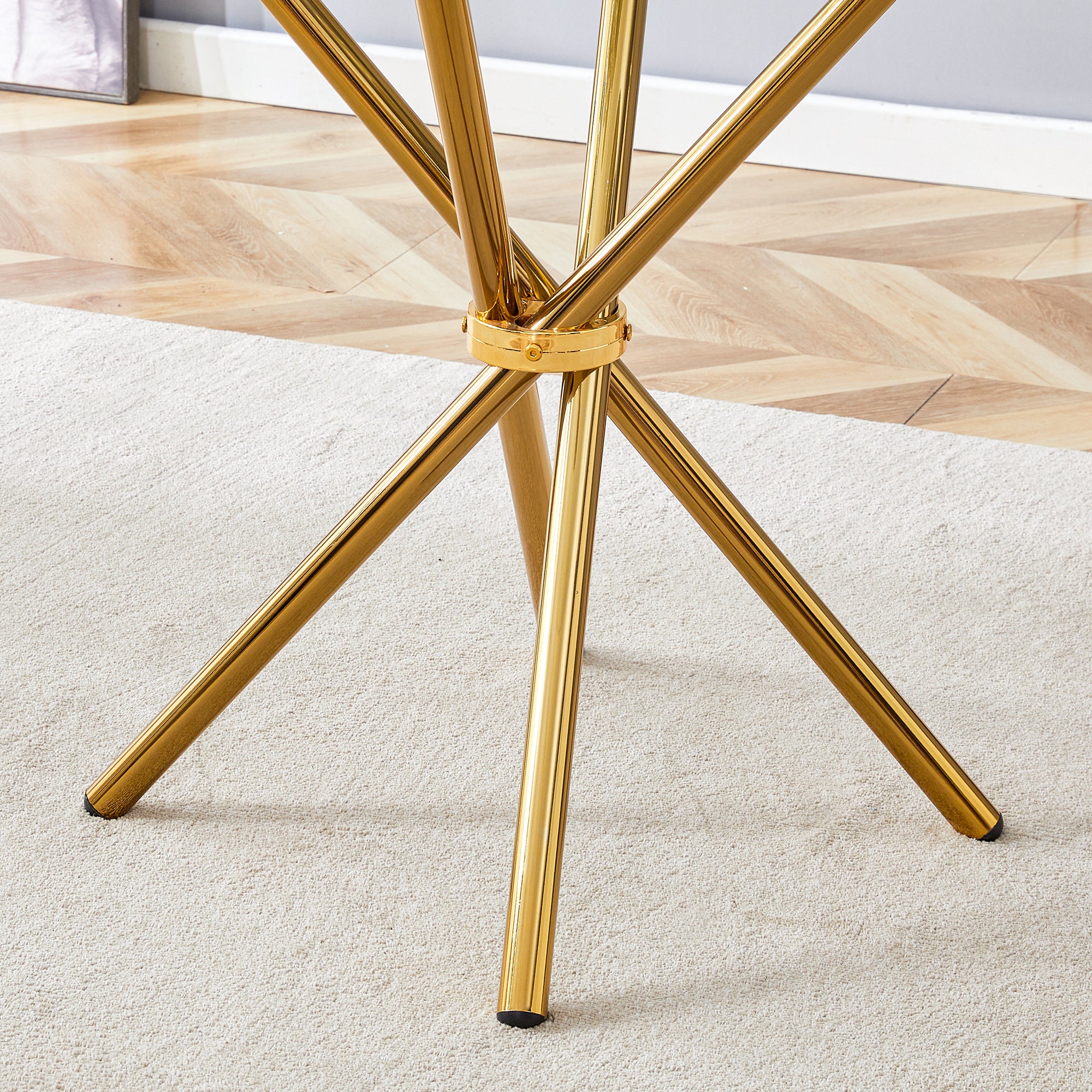 4-Piece Modern Luxe Dining Set: 36.6'' Round Tempered Glass Table & Black Linen-Cotton Chairs with Gold Metal Legs - Chic Seating for Kitchen, Living Room, Home Office | Seats 4