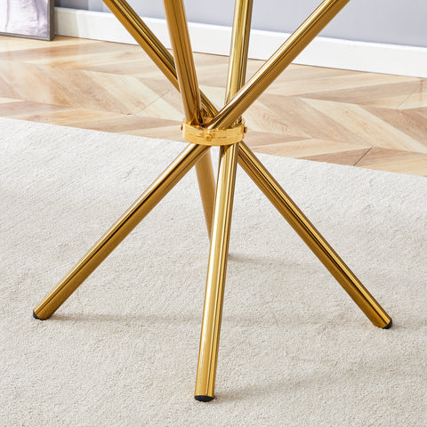 4-Piece Modern Luxe Dining Set: 36.6'' Round Tempered Glass Table & Black Linen-Cotton Chairs with Gold Metal Legs - Chic Seating for Kitchen, Living Room, Home Office | Seats 4