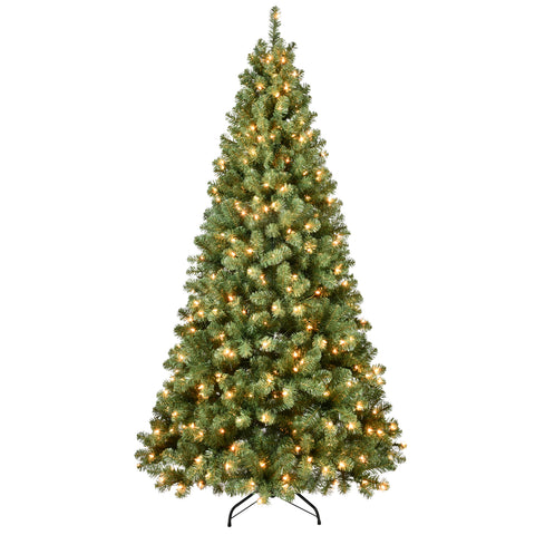 8ft Pre-Lit Green PVC Christmas Tree - 500 UL Warm White Lights, 1460 Full Tips, Auto-Unfold Memory Wire, Easy Assembly, Stable Metal Stand - Ideal for Home Holiday Decor