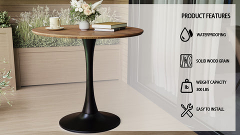 31.5" Walnut Tulip Dining Table Set for 2-4, Round MDF Kitchen Table with 2 Black PU Metal Leg Chairs - Modern Compact Dining Room Furniture, Easy Assembly