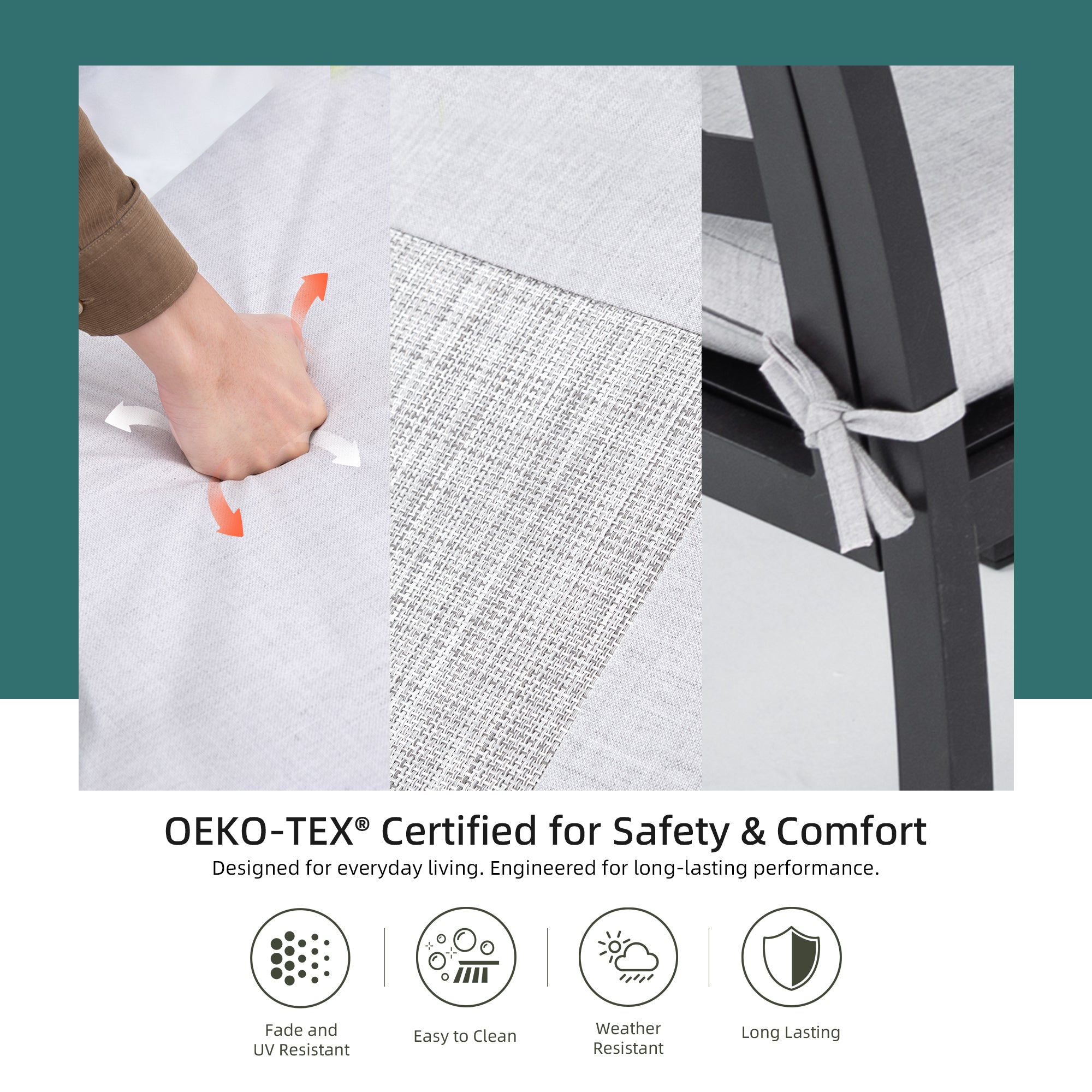 7PC Aluminum Patio Dining Set: Modern Bourbon Brown 6-Seat Outdoor Furniture with Sunbrella Cushions, Nature-Inspired Backrest & Umbrella Hole Table for Garden & Leisure