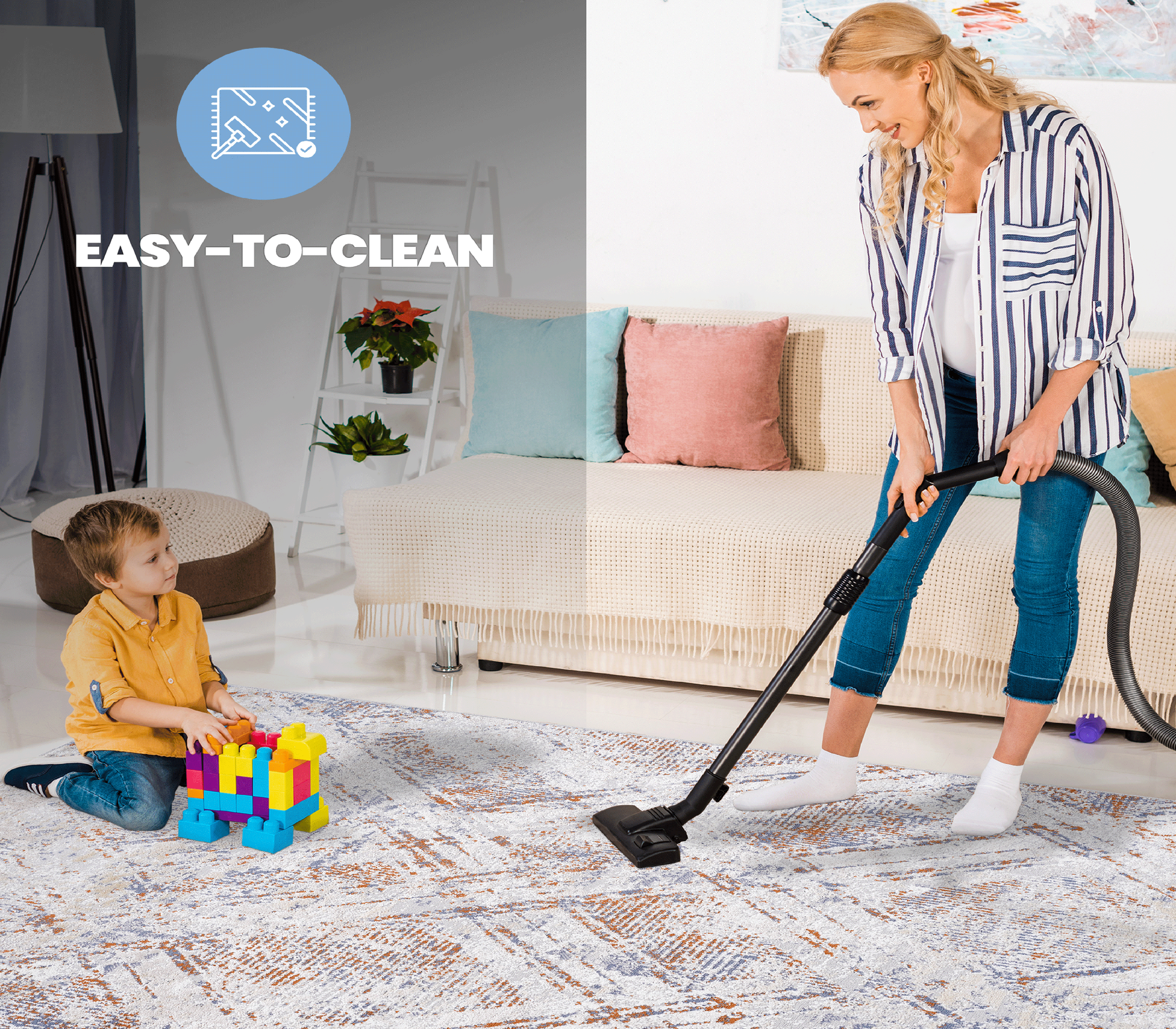 PAYAS Collection 2'x3' Beige Geometric Doormat Rug - Stain-Resistant, Non-Shedding Polyester with Cotton Backing, Medium Pile (0.28"), Durable & Easy Care for Entryways, Living Rooms, High-Traffic Areas