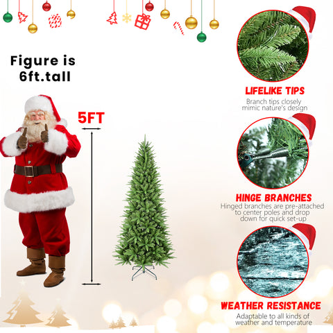 8FT Slim Christmas Tree - Green, 1612 Realistic PE+PVC Tips, Hinged Branches for Easy Setup, Sturdy Metal Stand – Perfect for Apartments, Corners & Small Spaces