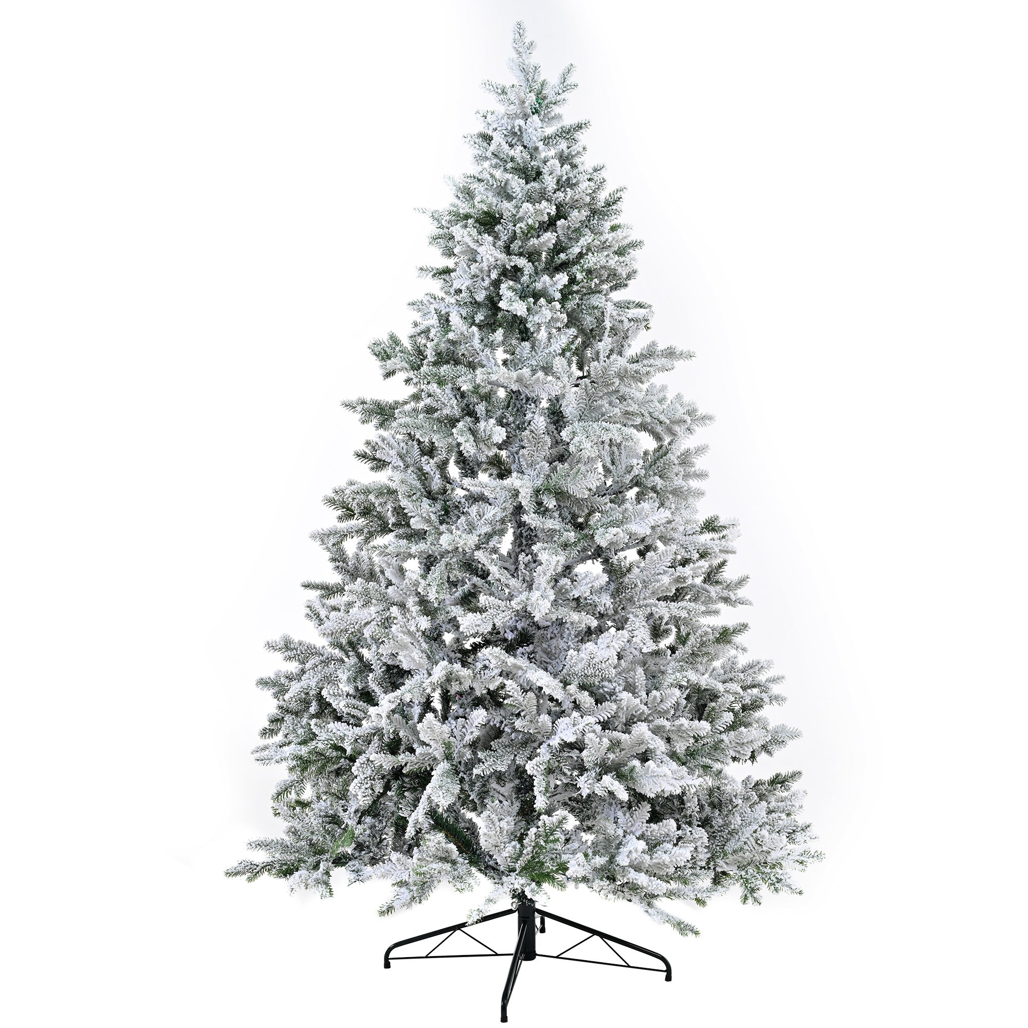 Premium 7ft Snow Flocked Hinged Artificial Spruce Christmas Tree - Realistic White Snow Tips, PE+PVC, Sturdy Metal Stand for Home, Office, Party Decor