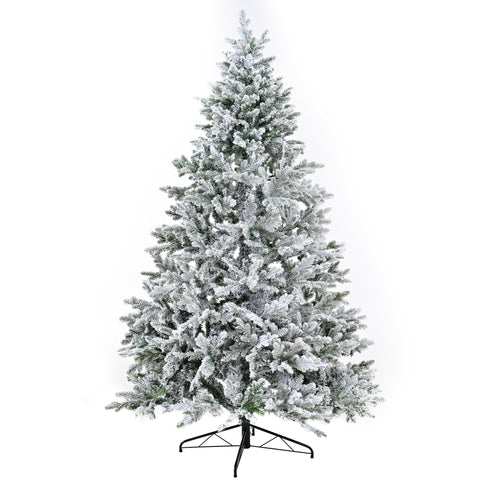 Premium 7ft Snow Flocked Hinged Artificial Spruce Christmas Tree - Realistic White Snow Tips, PE+PVC, Sturdy Metal Stand for Home, Office, Party Decor
