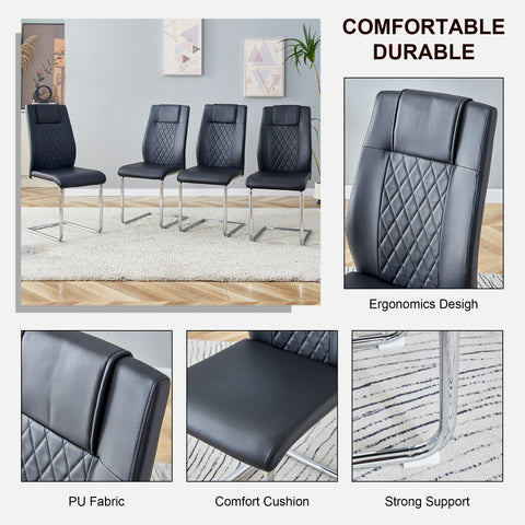 Modern Minimalist Dining Table & Chair Set | Imitation Marble Glass Top | Stainless Steel Legs | Comfortable PU Seats | Ideal for Dining Room, Kitchen, Parties | Easy Assembly | Silver | DT-69