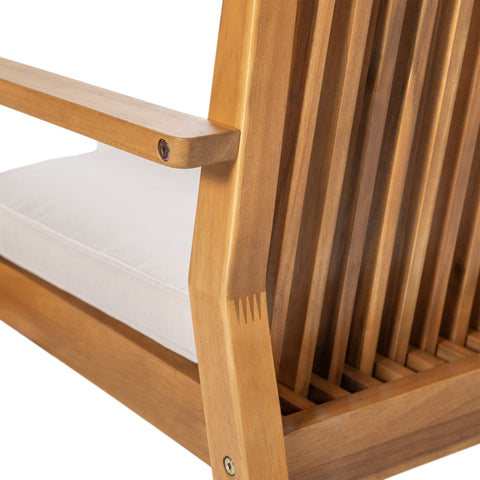 Durable 5-Piece Acacia Wood Patio Furniture Set: Natural Table & 4 Beige Cushioned Chairs for Outdoor Dining, Garden, Deck - Heavy-Duty, All-Weather, 69" Table, 400lb Chairs