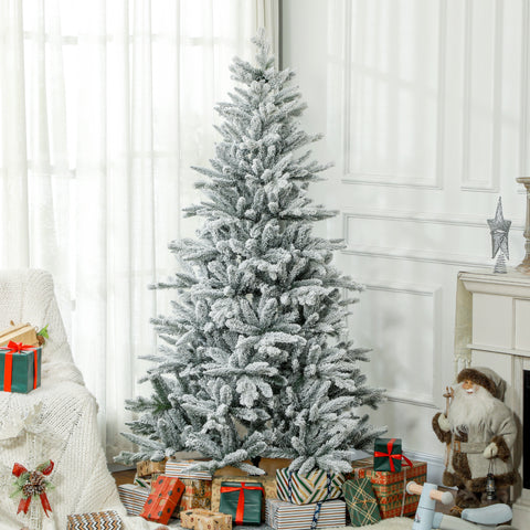 HOMCOM 6ft Snow Flocked Artificial Christmas Tree | 994 Tips, Hinged Green Xmas Tree with Metal Stand | Easy Assembly for Home &amp; Office Holiday Decor