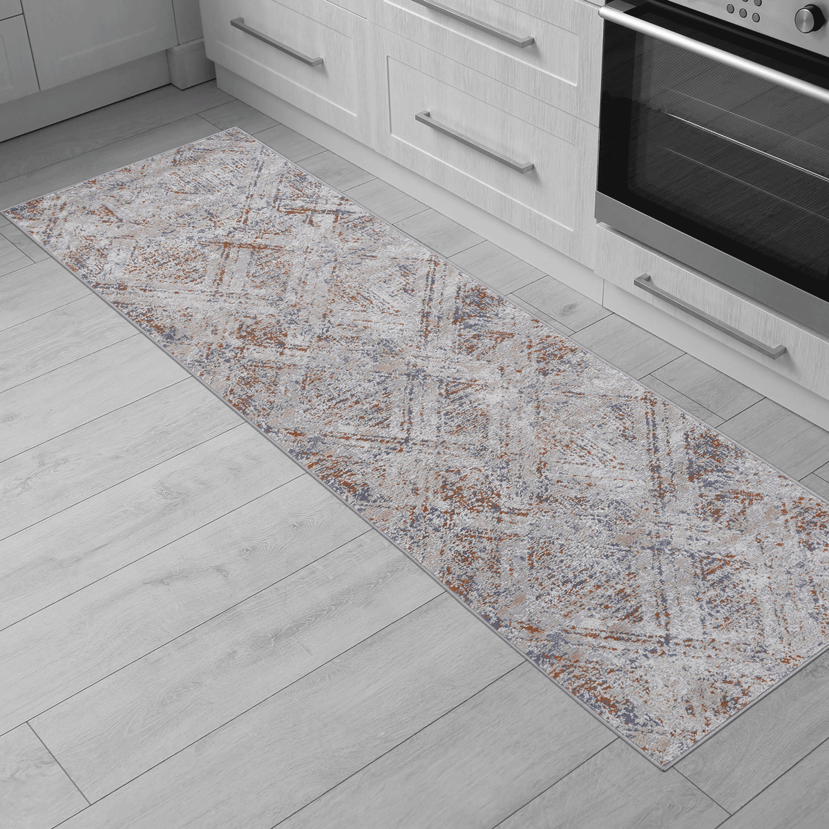 PAYAS Collection 2'x8' Beige Geometric Runner Rug - Stain-Resistant Polyester, Medium Pile, Turkish Made - Perfect for Hallway, Entryway, Living Room, Kitchen, Pet-Friendly