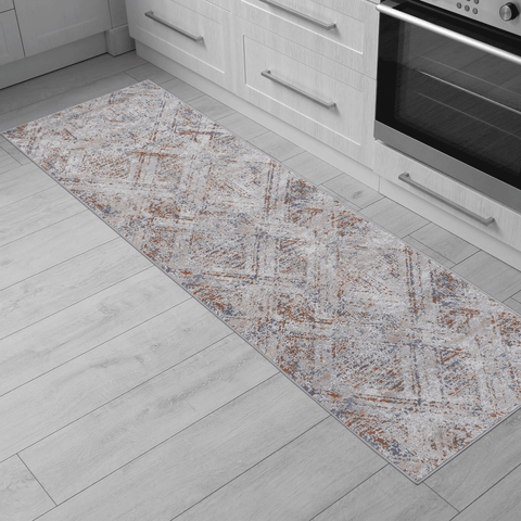 PAYAS Collection 2'x8' Beige Geometric Runner Rug - Stain-Resistant Polyester, Medium Pile, Turkish Made - Perfect for Hallway, Entryway, Living Room, Kitchen, Pet-Friendly