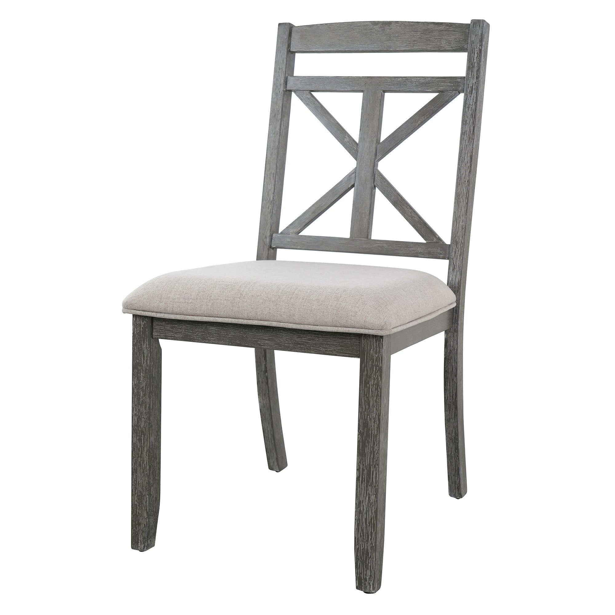 TREXM 5-Piece Extendable Round Dining Table Set for 4 - Vintage Grey Rubberwood & Linen Upholstered Chairs - 42"-54" Oval/Round Table for Kitchen, Dining Room, Living Room