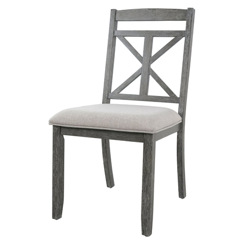 TREXM 5-Piece Extendable Round Dining Table Set for 4 - Vintage Grey Rubberwood & Linen Upholstered Chairs - 42"-54" Oval/Round Table for Kitchen, Dining Room, Living Room