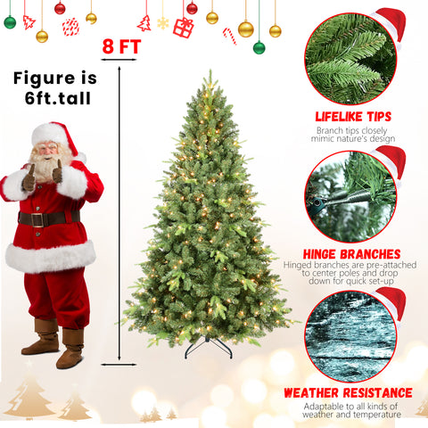 9FT Pre-Lit Christmas Tree: 800 Warm White UL Lights, 3410 PE+PVC Tips, Hinged Branches, Metal Stand. Realistic Full Green Tree for Festive Home Decor. Easy Setup Holiday Essential.