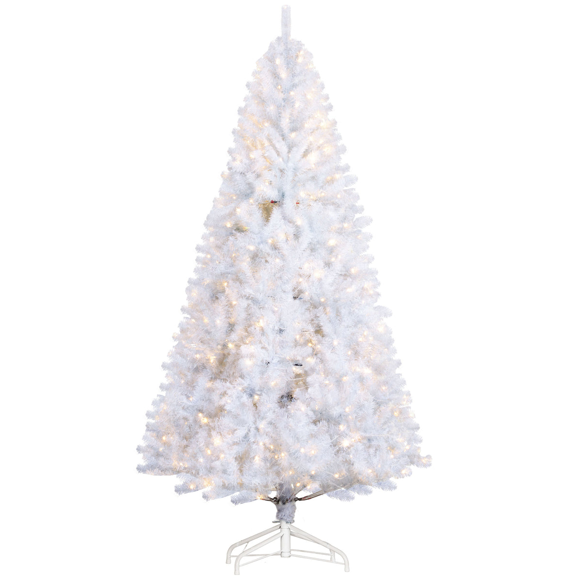 HOMCOM 7.5ft White Douglas Fir Artificial Christmas Tree | 500 Warm White LED Lights, 1346 Realistic Tips | Hinged, Easy Setup for Home Holiday Decor