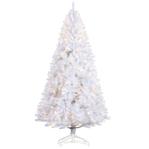 HOMCOM 7.5ft White Douglas Fir Artificial Christmas Tree | 500 Warm White LED Lights, 1346 Realistic Tips | Hinged, Easy Setup for Home Holiday Decor