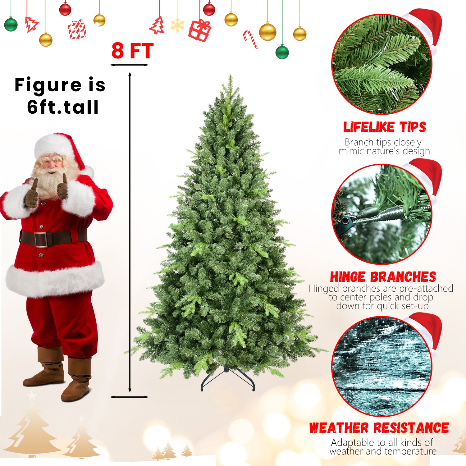 5FT Classic Green Christmas Tree: 967 Realistic PE+PVC Tips, Hinged Branches, Easy Assembly, Stable Metal Stand - Full Natural Holiday Decor for Home &amp; Living Room