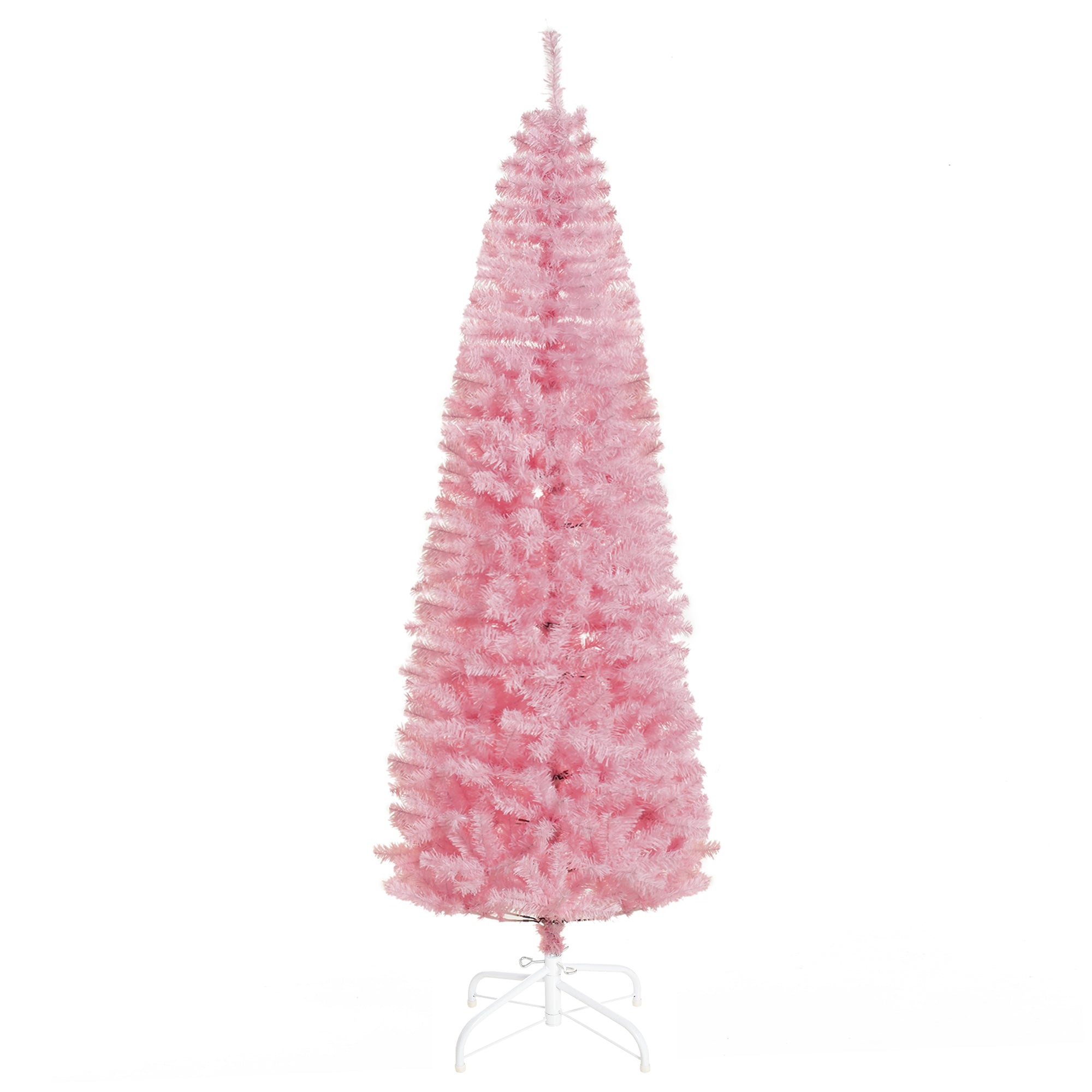 HOMCOM 7ft Pink Slim Douglas Fir Artificial Christmas Tree | 818 Realistic Branch Tips | Indoor Holiday Decor for Apartments &amp; Dorms | Easy Assembly