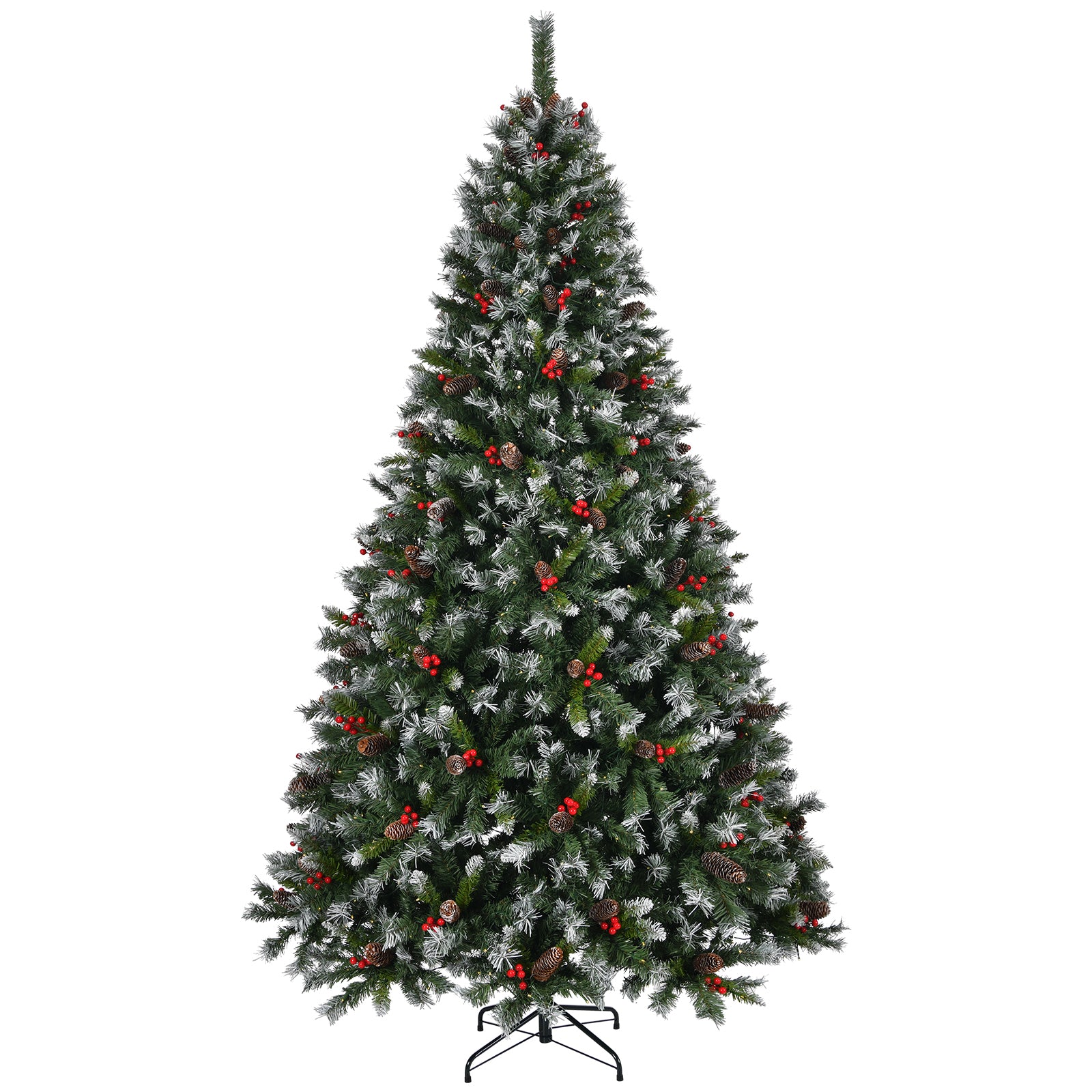7.5ft Pre-Lit Pre-Decorated Frosted Pine Christmas Tree | 1368 Tips, Pine Cones, Berries | Lush PVC | Easy Setup | Indoor Home Office Holiday Party Decor