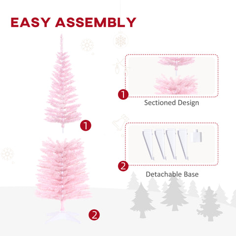 HOMCOM 5ft Pink Artificial Pencil Christmas Tree: Slim Xmas Tree, 294 Realistic Branch Tips, Flame-Retardant Plastic Stand for Indoor Home Decor, Easy Assembly &amp; Storage