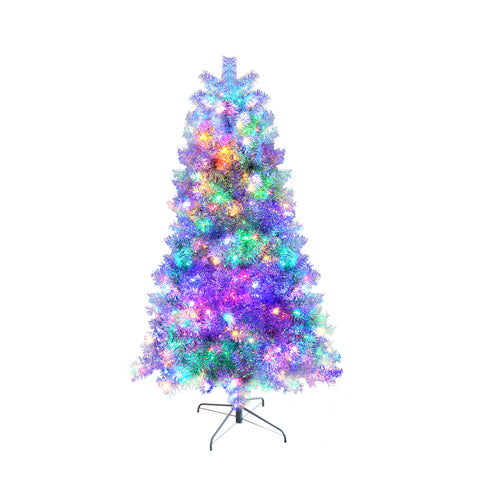 6FT Sliver Pre-Lit Artificial Christmas Tree: Hinged Full PVC Tree with 800 Branch Tips & 300 LED Lights, 11 Modes. Ideal Indoor/Outdoor Holiday Decoration.