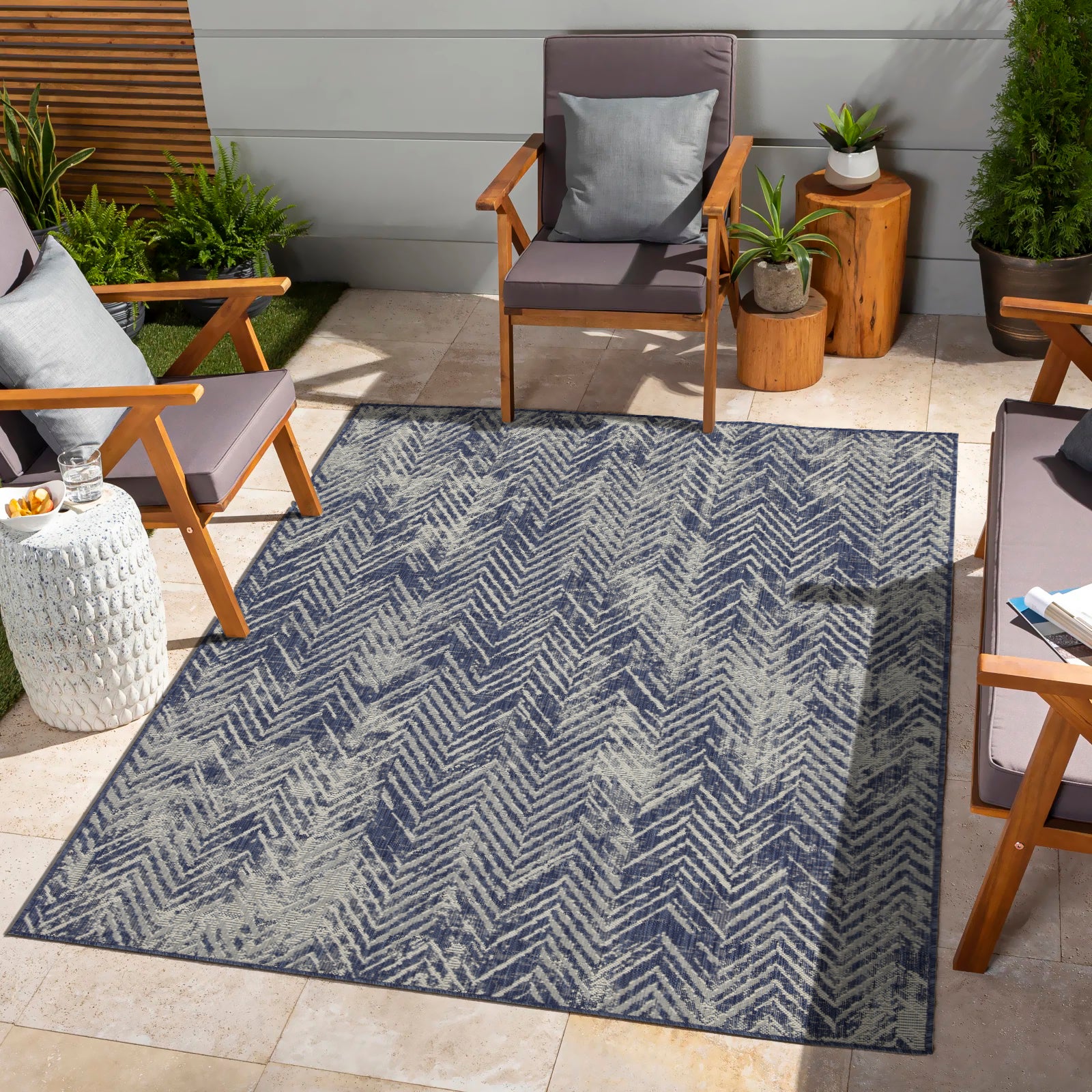 Sunshine GC_HAR2010 Blue 2'7"x7'3" Indoor/Outdoor Area Rug - Durable Polypropylene, Stain-Resistant, Easy Clean, Flatweave for Patio, Living Room, Entryways, Made in Turkey