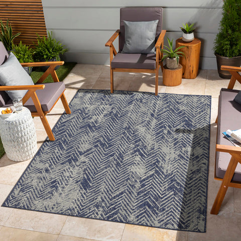 Sunshine GC_HAR2010 Blue 5'3" x 7'3" Indoor/Outdoor Area Rug - Stain-Resistant Polypropylene, Easy-Clean Flatweave for Patio, Living Room, Entryways, Durable &amp; Pet-Friendly