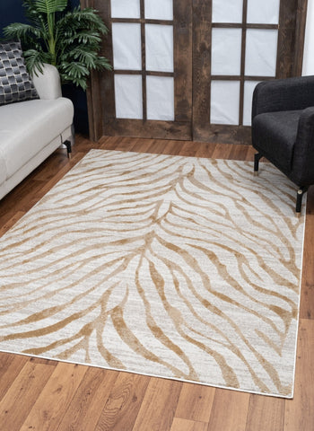 Elegance GC_CNC6007 Gold 7'10" x 10'3" Area Rug - Soft Polyester Animal Print for Living Room, Bedroom, High Traffic - Stain Resistant, Durable, Made in Turkey