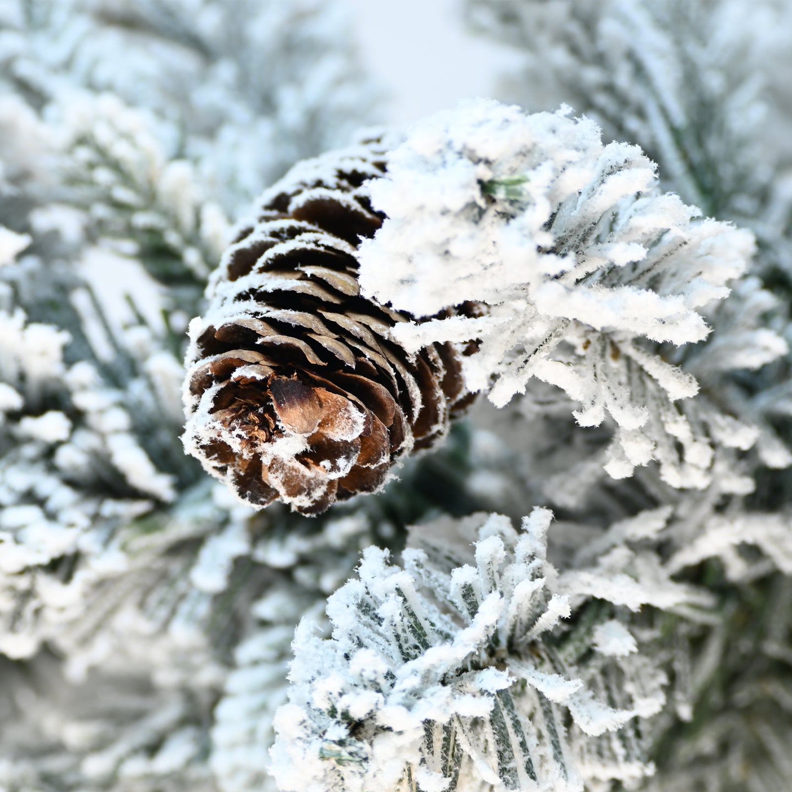 4.5FT Flocked Christmas Tree with Pot Base: 720 PE+PVC Tips, 150 Warm White LED Lights, 19 Pine Cones - Small Snow-Frosted Holiday Decor for Tabletop, Entryway, Home