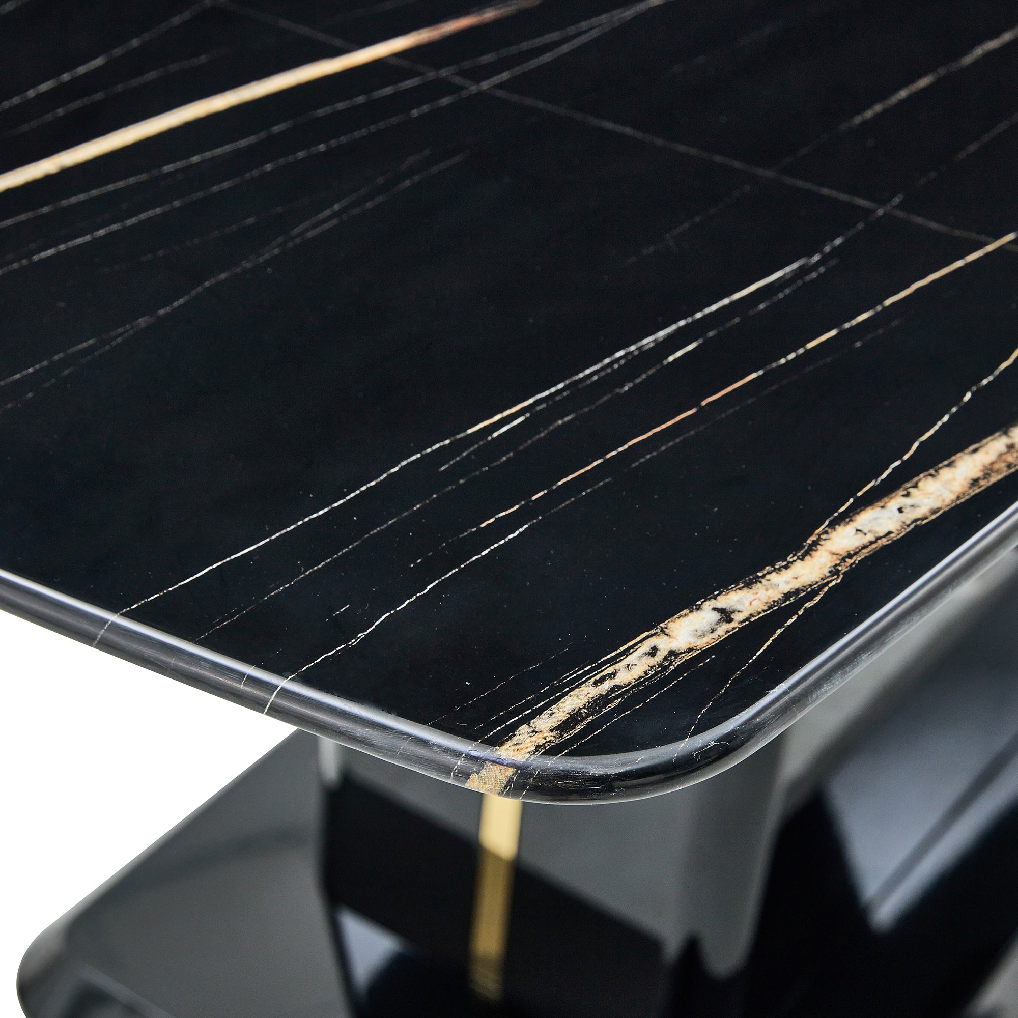 Modern Minimalist Dining Table Set with Imitation Marble Glass Top &amp; U-Bracket Legs - Seats 4-8 - Black &amp; Gold MDF - Perfect for Dining &amp; Living Rooms