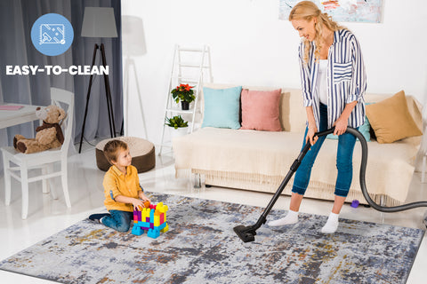 PAYAS Collection 2'x3' Abstract Doormat Rug - Stain-Resistant, Non-Shedding Polyester Ivory &amp; Navy Indoor/Outdoor Entryway, Living Room, Pet-Friendly