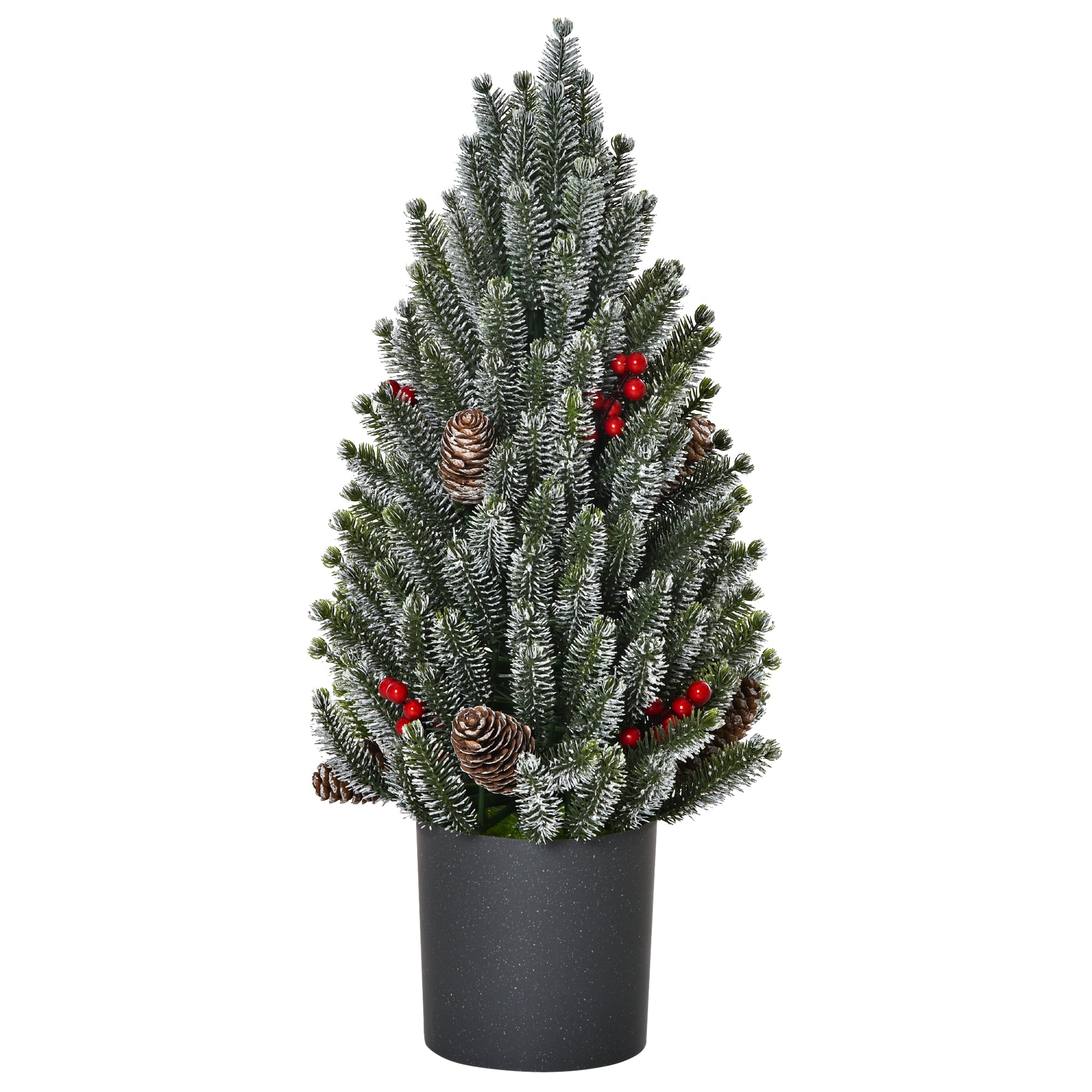 HOMCOM 18" Snow-Flocked Artificial Christmas Tree - Tabletop Decor with Pine Cones &amp; Berries, 170 Tips, Green Plastic, Indoor Holiday Accent, Ready to Use