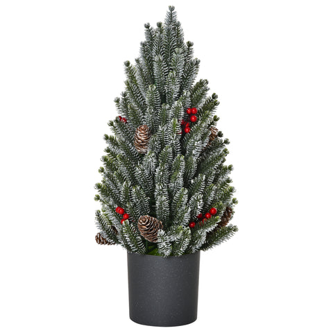 HOMCOM 18" Snow-Flocked Artificial Christmas Tree - Tabletop Decor with Pine Cones &amp; Berries, 170 Tips, Green Plastic, Indoor Holiday Accent, Ready to Use