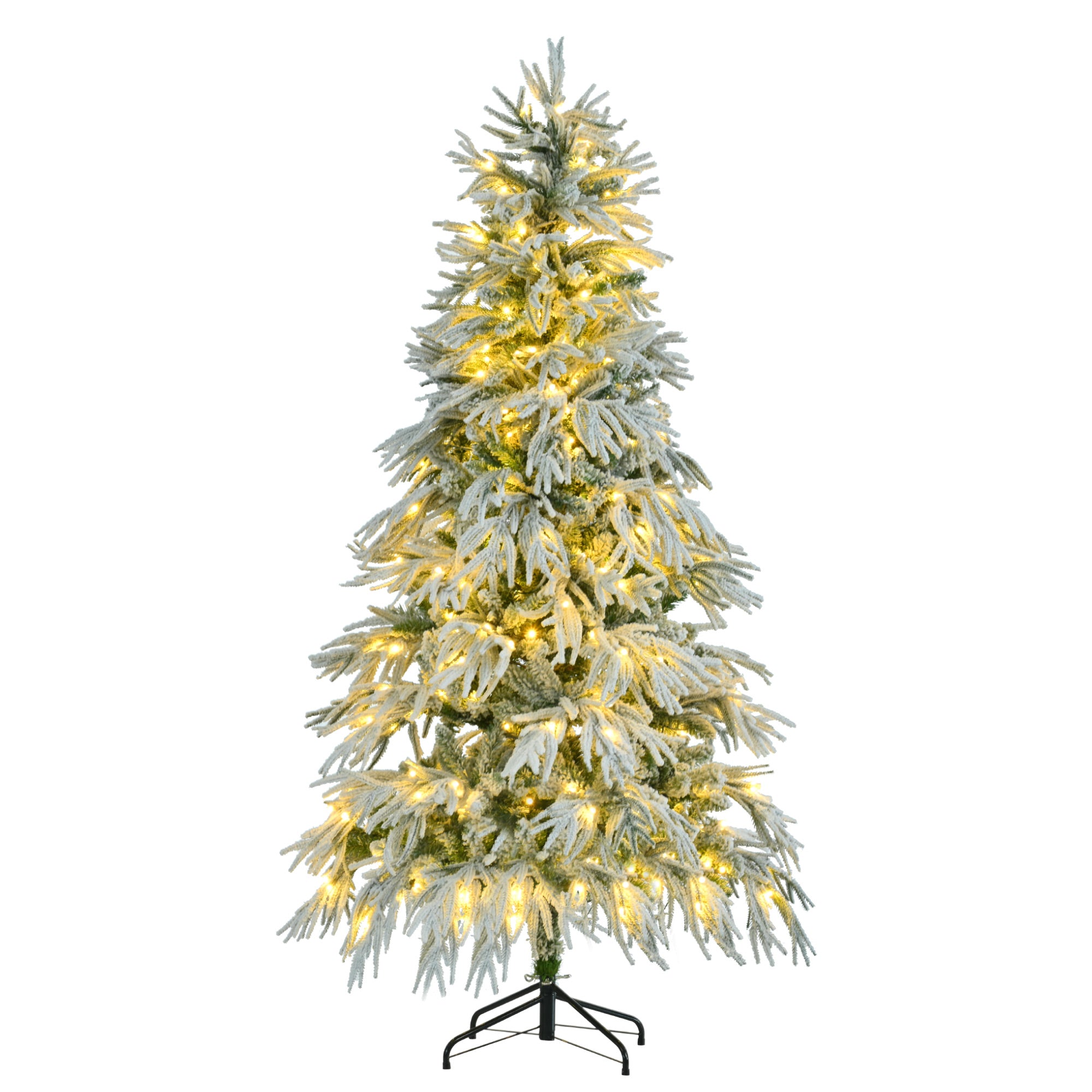 6FT Snow Flocked Spruce Christmas Tree | Hinged Artificial Xmas Tree | 790 Tips, 300 Multi-Color & Warm White LED Lights, 8 Modes | Perfect Holiday Home & Office Decor