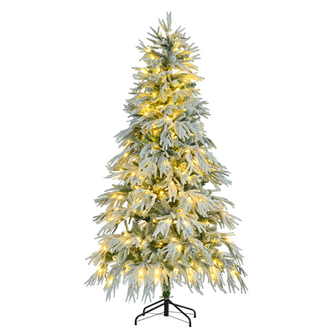6FT Snow Flocked Spruce Christmas Tree | Hinged Artificial Xmas Tree | 790 Tips, 300 Multi-Color & Warm White LED Lights, 8 Modes | Perfect Holiday Home & Office Decor