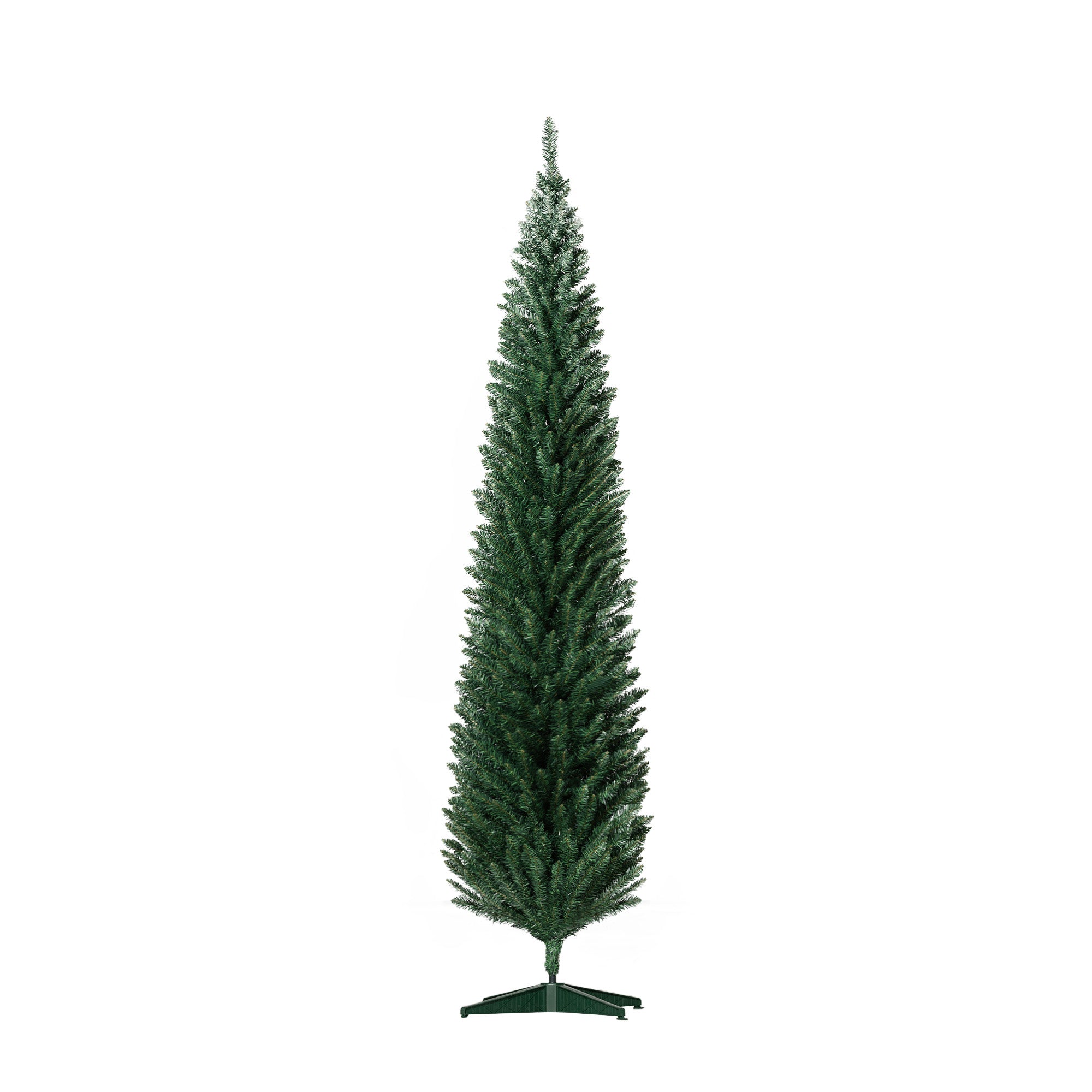 HOMCOM 8ft Slim Pencil Christmas Tree | 618 Realistic Branch Tips | Flame-Retardant Plastic | Green | Indoor Home & Fireplace Decor | Easy Assembly & Storage
