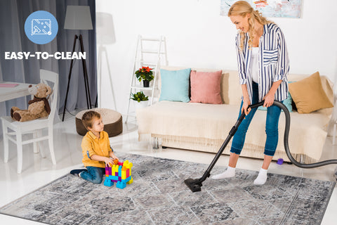 PAYAS Collection 6x9 Cream &amp; Anthracite Traditional Area Rug - Stain-Resistant, Non-Shedding Polyester for Living Room, Bedroom, Entryway. Durable &amp; Easy Care.