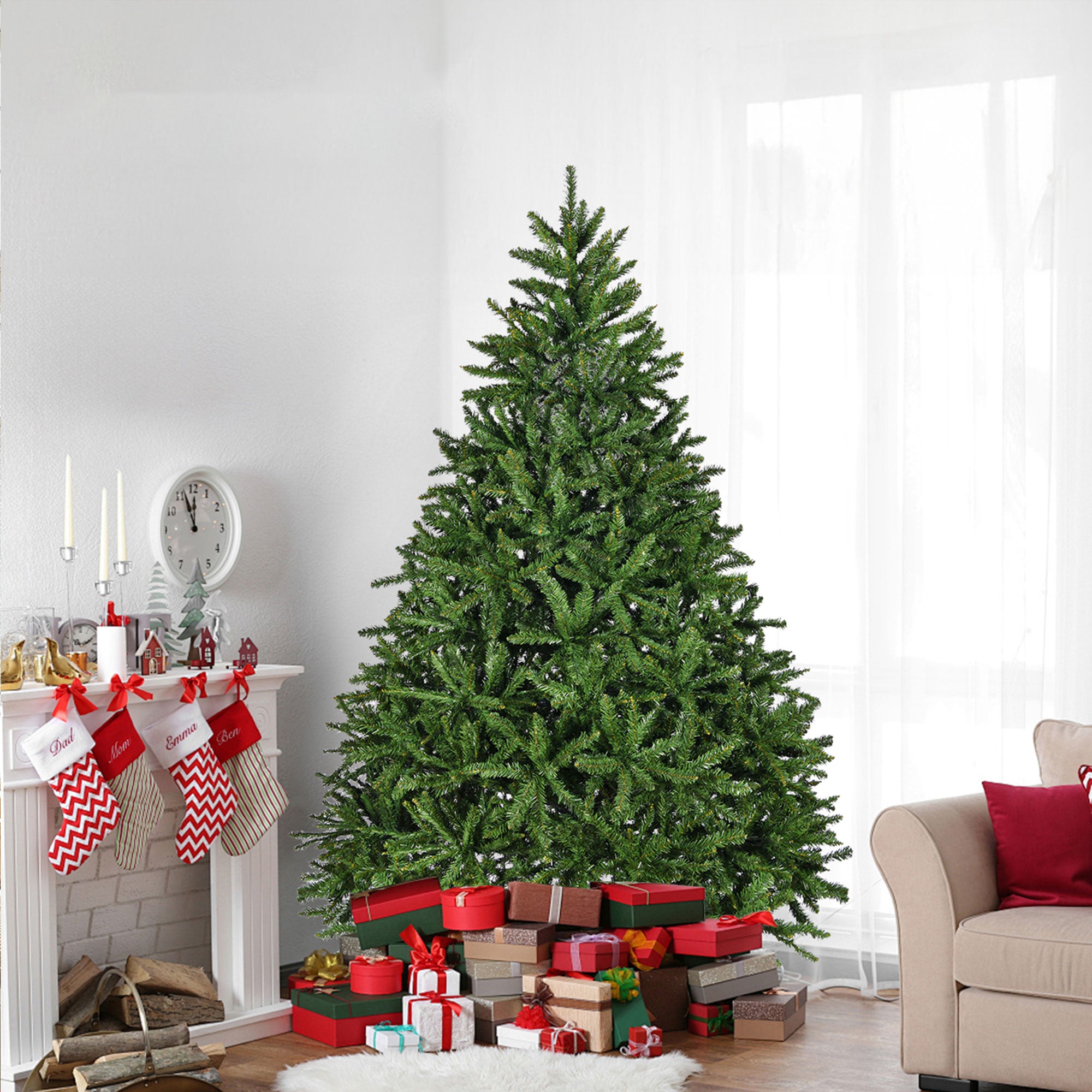 7ft Premium Artificial Christmas Tree: Lifelike PVC Spruce, 2231 Tips, Hinged Design, Sturdy Metal Stand, Easy Assembly for Home &amp; Office Holiday Decor