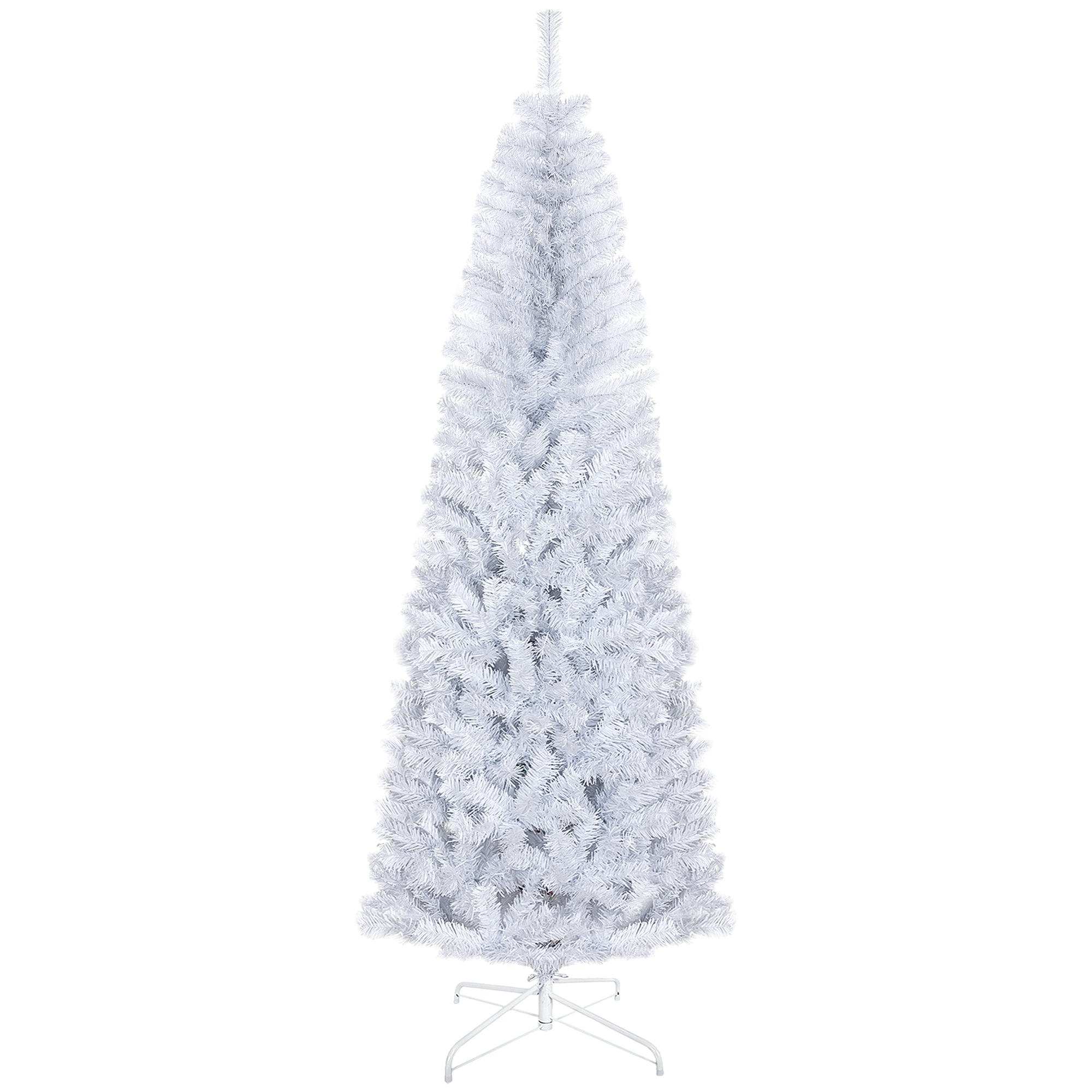 HOMCOM 7ft White Pencil Christmas Tree - Unlit Slim Douglas Fir Artificial Xmas Tree, 818 Realistic Tips, Flame-Retardant Plastic, Easy Assembly for Home Decor