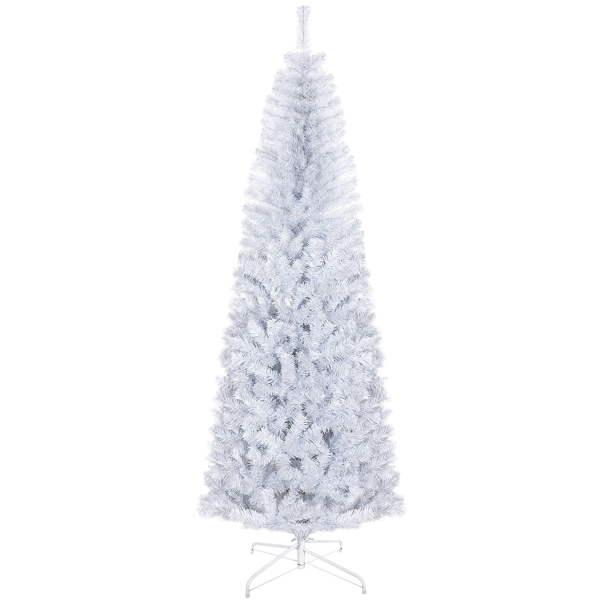 HOMCOM 7ft White Pencil Christmas Tree - Unlit Slim Douglas Fir Artificial Xmas Tree, 818 Realistic Tips, Flame-Retardant Plastic, Easy Assembly for Home Decor