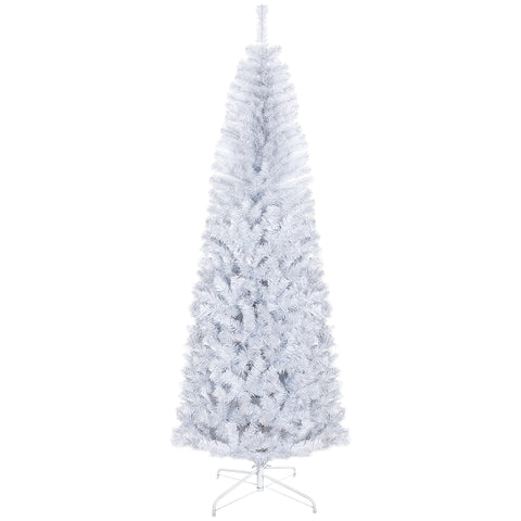 HOMCOM 7ft White Pencil Christmas Tree - Unlit Slim Douglas Fir Artificial Xmas Tree, 818 Realistic Tips, Flame-Retardant Plastic, Easy Assembly for Home Decor
